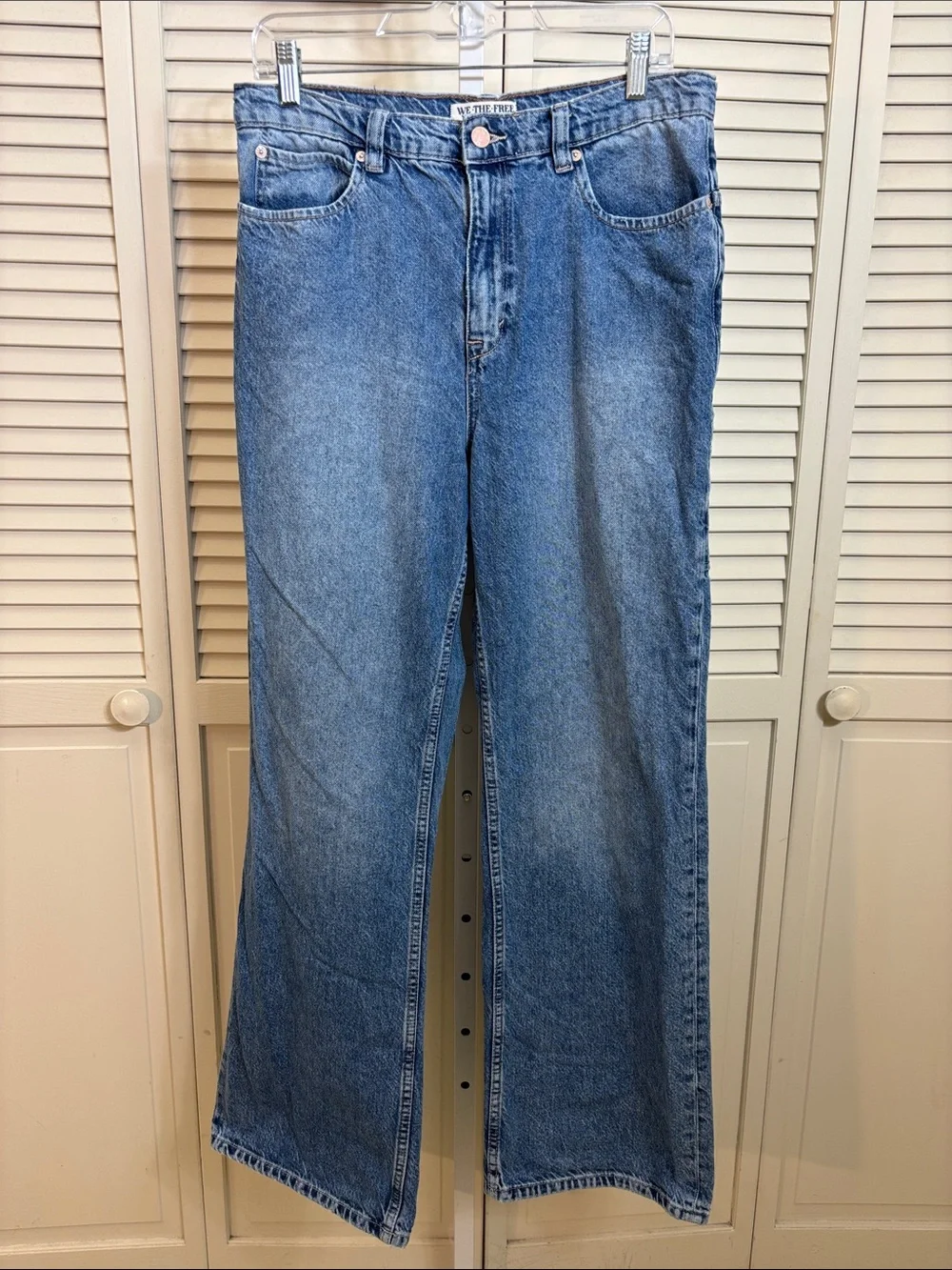 Free People Medium Wash Blue Tinsley High Rise Baggy Straight Jean Size 30